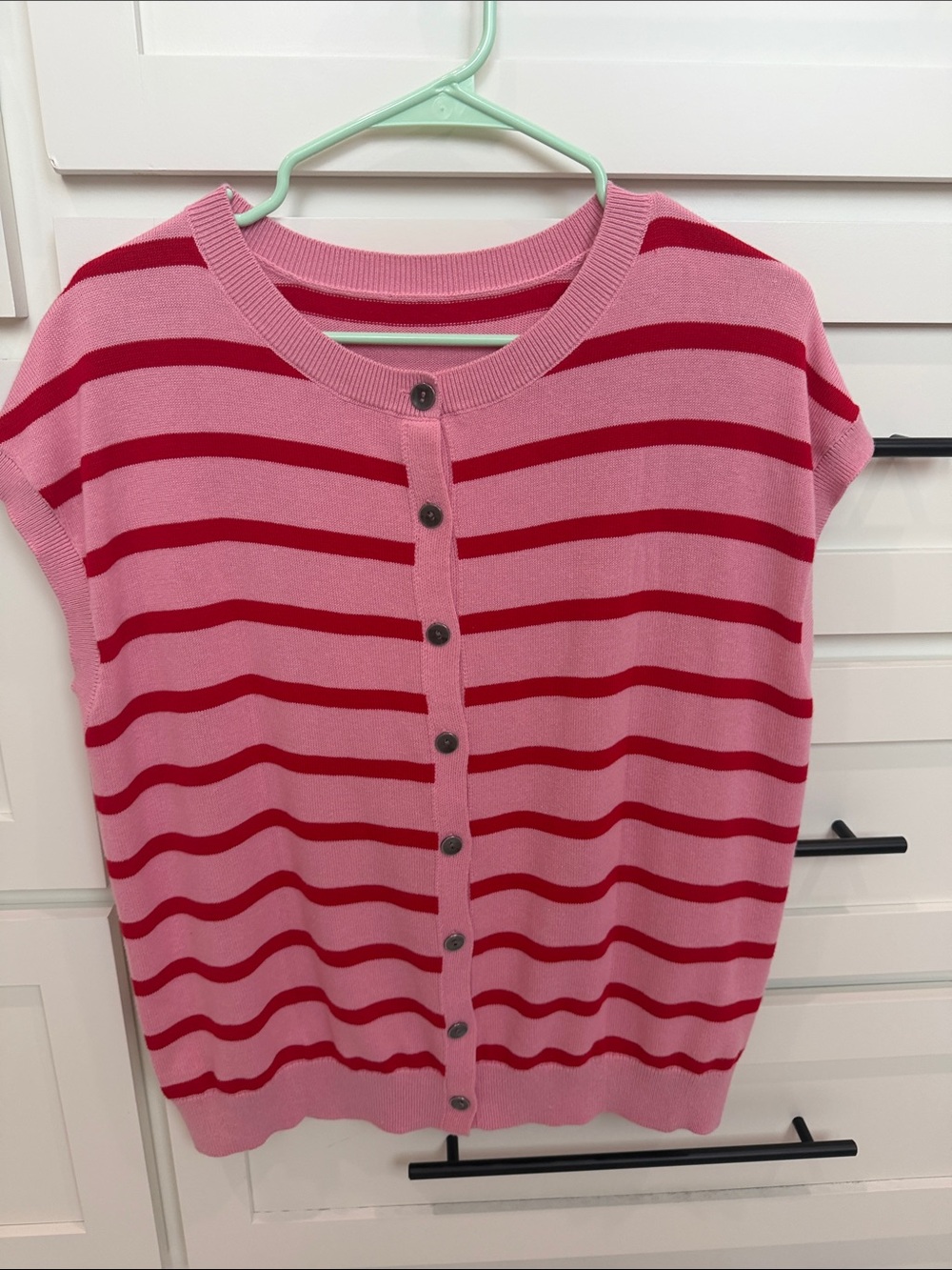Pink and Red Striped Button-Front Women’s Cardigan
